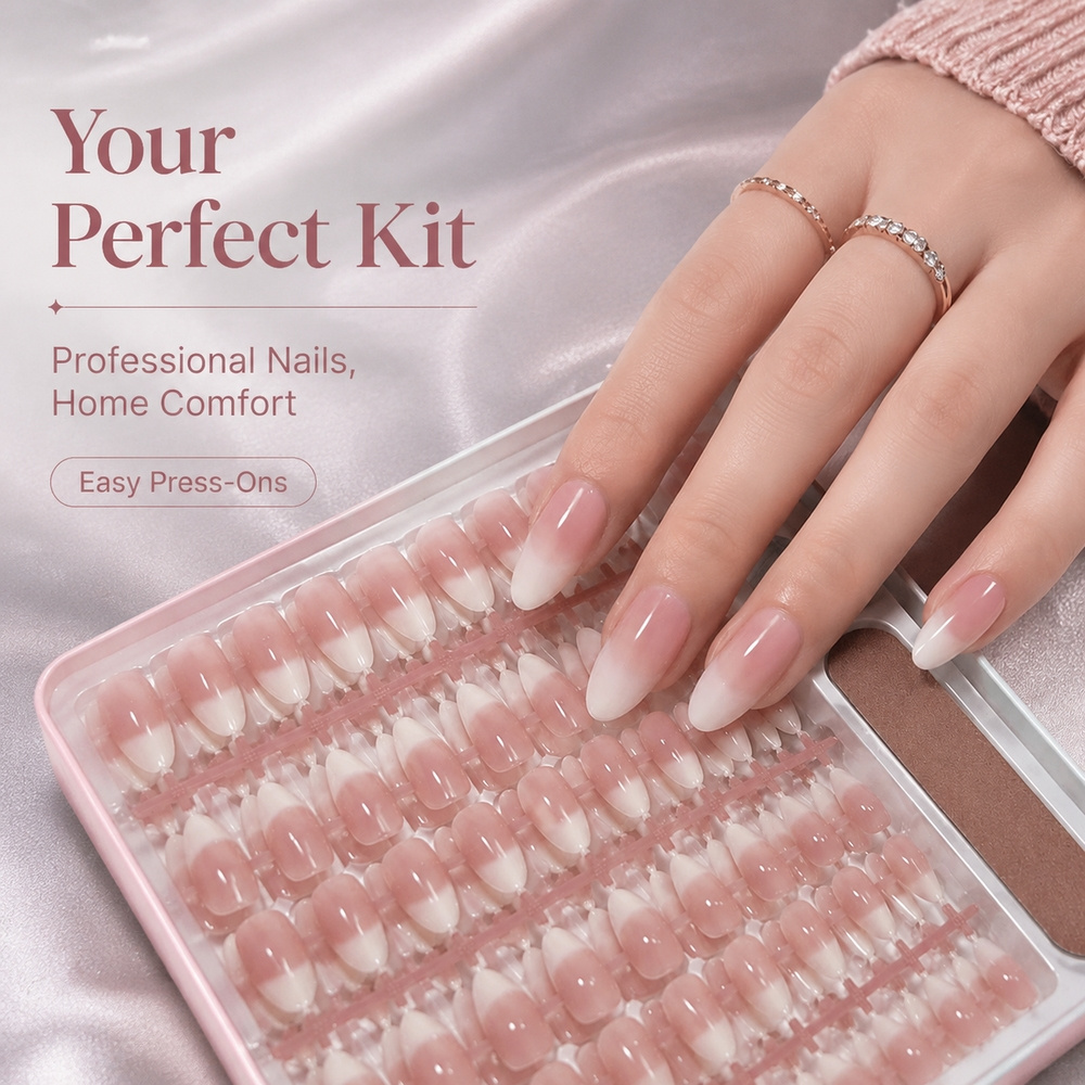 Nail Art Ombre Pink - 150Pcs Ins Style French Gradient Almond