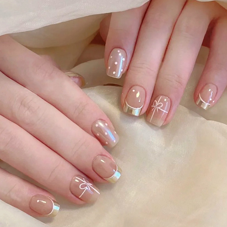 Nail Art French Nails - Short Square fake nails for women