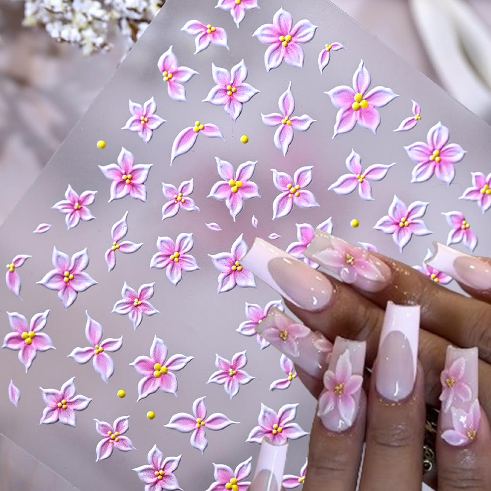 Nail Art Ombre Pink - 1Pcs 5D Embossed Ombre Pink Lily