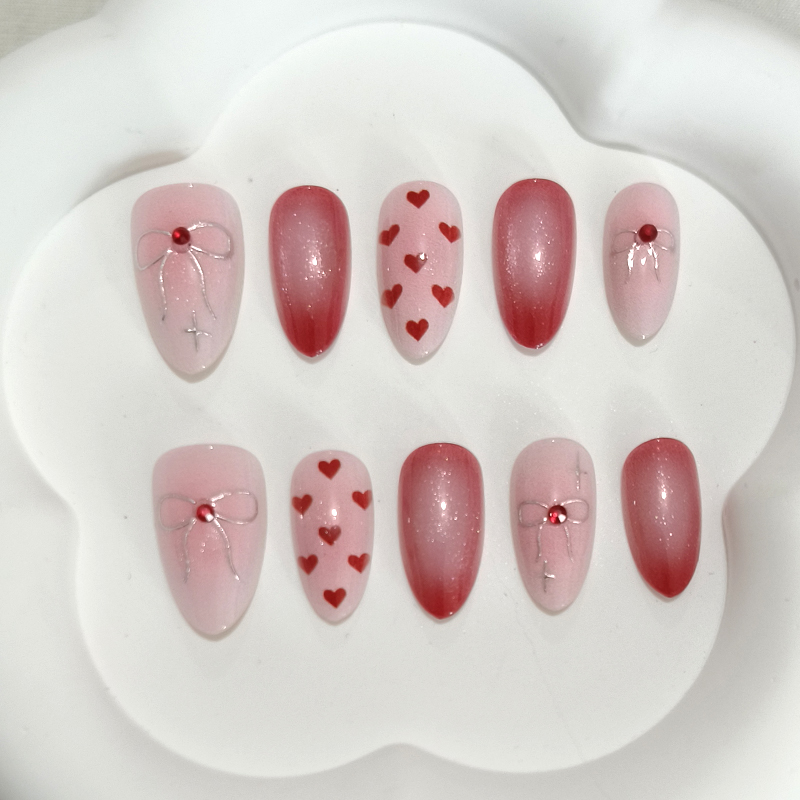 Nail Art French Nails - 10Pcs Sweet Cute Heart-shaped Print Short