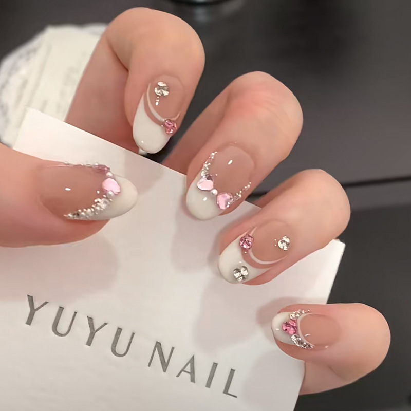 10Pcs White French Pink Heart  - Nail Art French Nails recension och pris