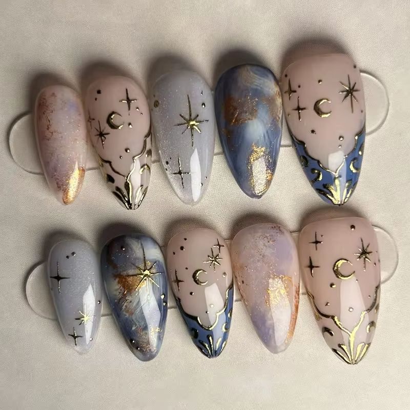 24Pcs Short Almond Nails Set F - Nail Art French Nails recension och pris