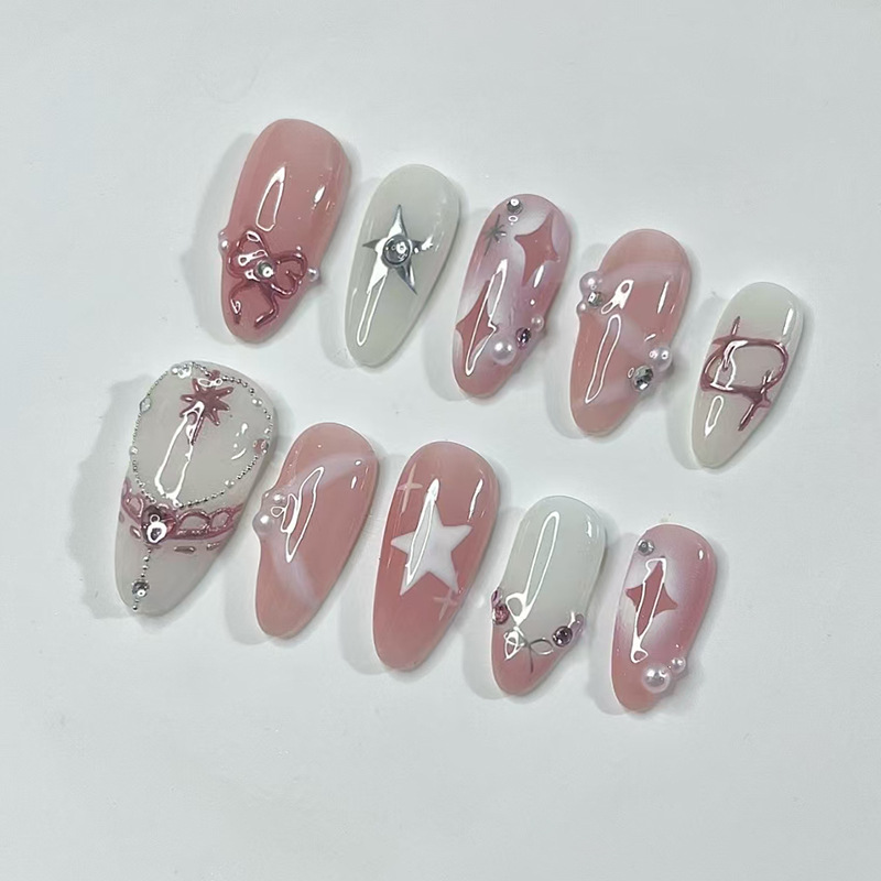 24Pcs Short Almond Nails Set F - Nail Art French Nails recension och pris